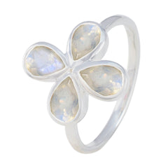 Pauline floral gemstone ring with four pear-shaped moonstones set in silver band