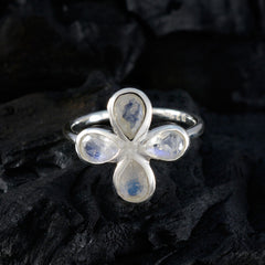 Pauline floral gemstone ring with four pear-shaped translucent stones set in silver band