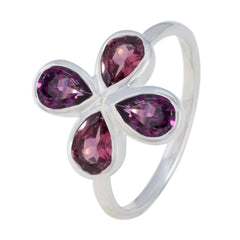 Ayesha floral gemstone ring for women with purple teardrop-shaped stones set in silver band