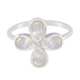 Pauline floral gemstone ring with four teardrop-shaped clear gemstones in silver setting