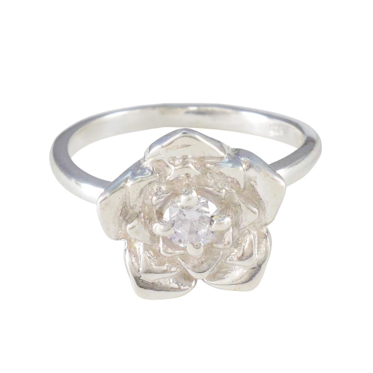Camila Floral Solitaire Ring Silver Flower Design Cubic zirconia CZ White