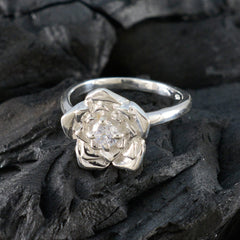 Camila Floral Solitaire Ring Silver Flower Design