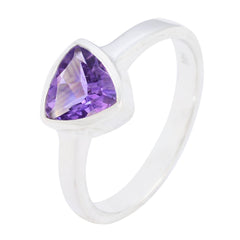 Isadora geometric purple solitaire ring with triangular amethyst stone set in silver band