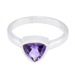 Isadora geometric purple solitaire ring with a triangular purple gemstone set in a silver band