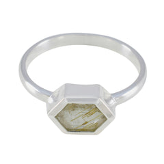 Audrey Golden Hexagon Gemstone Ring in Silver Rutile Quartz Yellow