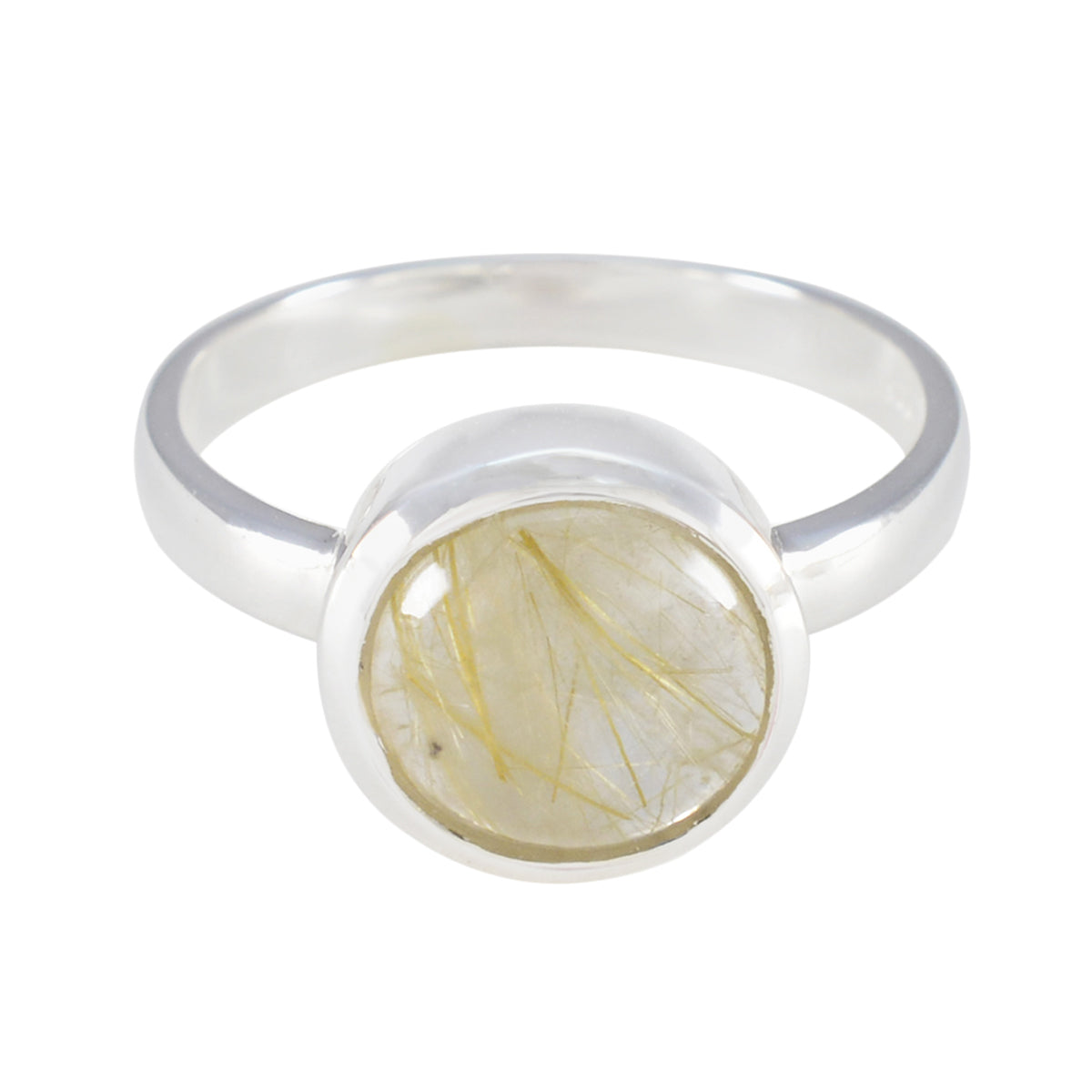 Genesis Sophisticated Golden Solitaire Ring Rutile Quartz Yellow