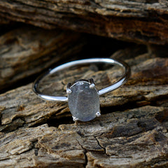 Ling Graceful Grey Solitaire Ring with Oval Gemstone