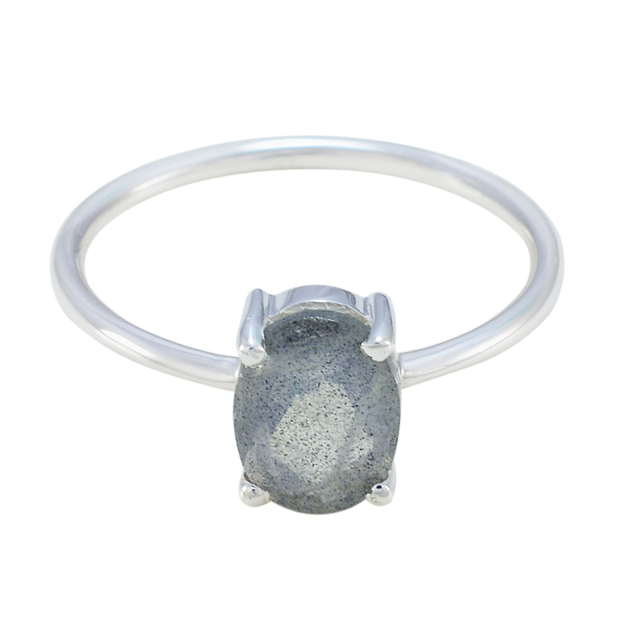 Ling Graceful Grey Solitaire Ring with Oval Gemstone Labradorite Gray