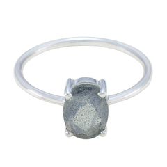 Ling Graceful Grey Solitaire Ring with Oval Gemstone Labradorite Gray