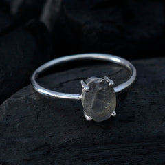 Ling Graceful Grey Solitaire Ring with Oval Gemstone