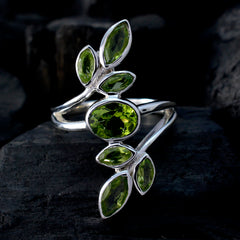 Araya silver ring featuring a green gemstone leafy ring design with multiple green stones shaped like leaves