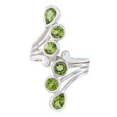 Riya silver open band ring with pear and round peridot stones green gemstone statement ring