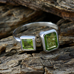 Liyana sterling silver green gemstone toi et moi ring with two bezel set square and emerald cut stones