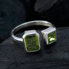 Liyana green gemstone toi et moi ring in sterling silver with two rectangular green stones side by side