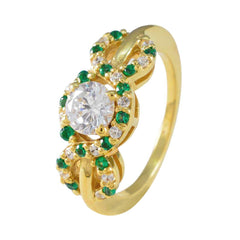 Wen Green Halo Gemstone Ring with Gold Finish