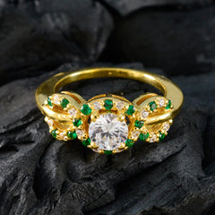 Wen Green Halo Gemstone Ring with Gold Finish