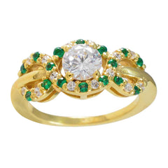 Wen Green Halo Gemstone Ring with Gold Finish