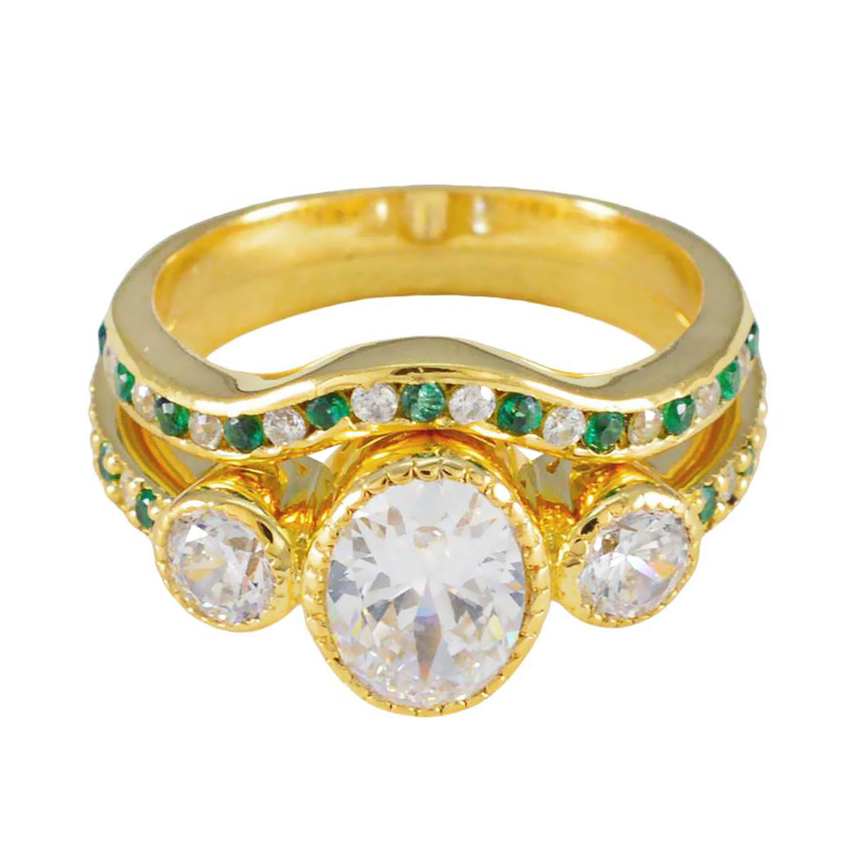 Riya Green Halo Ring for Women Gold Plated Jewelry Emerald CZ Green