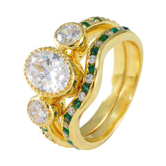 Riya Green Halo Ring for Women Gold Plated Jewelry