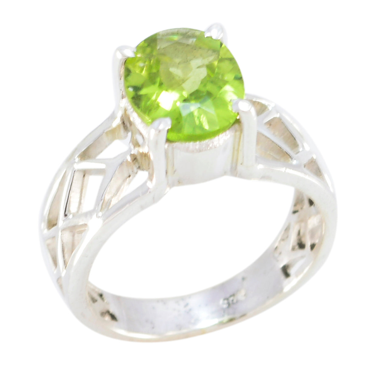 Isabella Green Solitaire Gemstone Ring with Silver Band Peridot Green