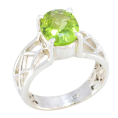 Isabella Green Solitaire Gemstone Ring with Silver Band Peridot Green