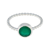 Harper Green Solitaire Ring with Beaded Silver Band Green Onyx Green