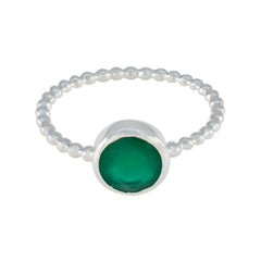 Harper Green Solitaire Ring with Beaded Silver Band Green Onyx Green