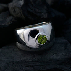 Agnes Green Solitaire Ring with Sterling Silver Band