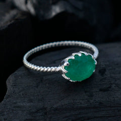 Eun-ji Green Solitaire Ring with Silver Band