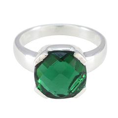 Elena Green Solitaire Ring with Silver Band Emerald CZ Green