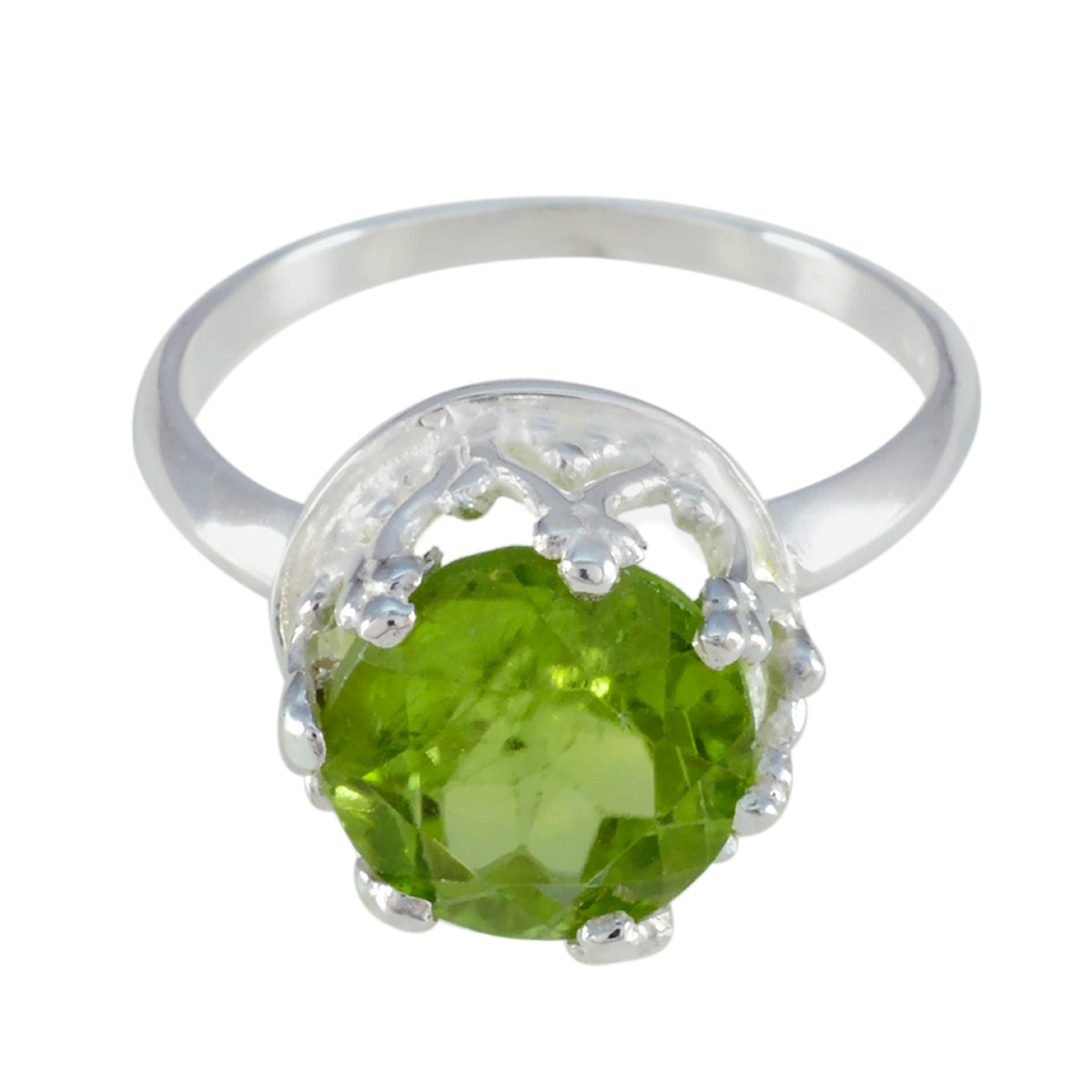 Giulia Green Solitaire Ring for Women in Silver Peridot Green