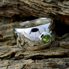 Agnes Green Solitaire Ring with Sterling Silver Band