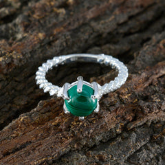 Emilia Green Solitaire Ring with Silver Braided Band