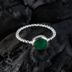 Harper Green Solitaire Ring with Beaded Silver Band