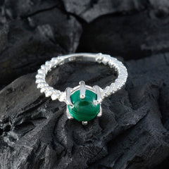 Emilia Green Solitaire Ring with Silver Braided Band