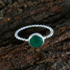 Harper Green Solitaire Ring with Beaded Silver Band