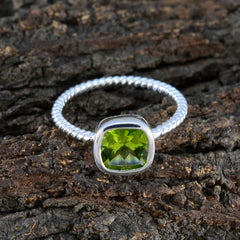 Hina Green Solitaire Ring with Sterling Silver Band