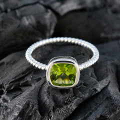 Hina Green Solitaire Ring with Sterling Silver Band