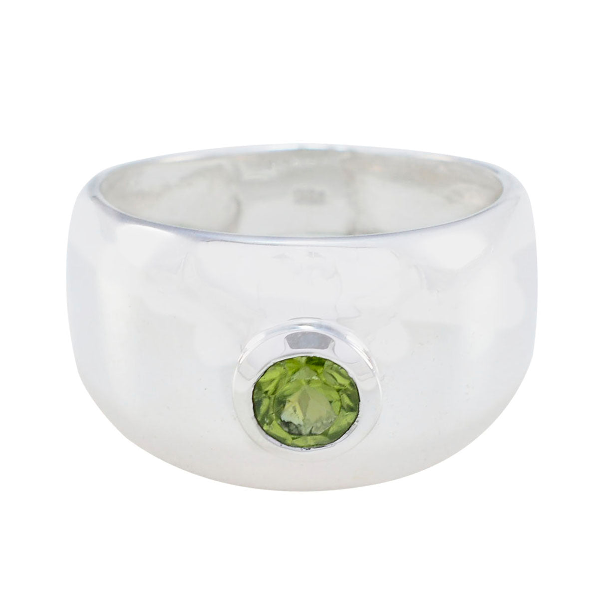 Agnes Green Solitaire Ring with Sterling Silver Band Peridot Green