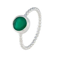 Harper Green Solitaire Ring with Beaded Silver Band