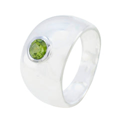 Agnes Green Solitaire Ring with Sterling Silver Band