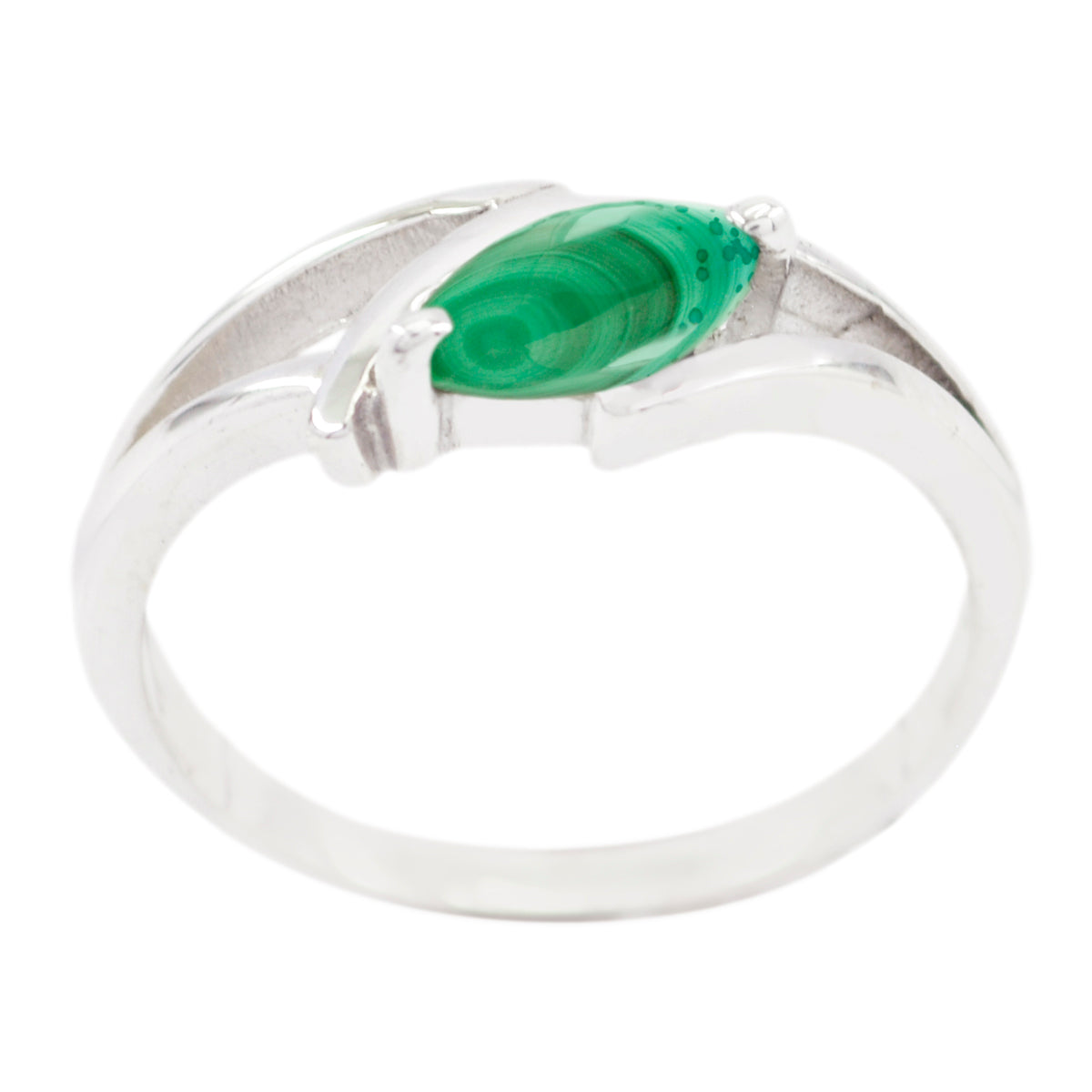 Hye-jin green solitaire ring with a marquise-shaped green gemstone set in a silver band