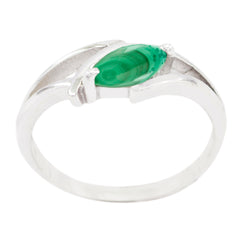 Hye-jin green solitaire ring with a marquise-shaped green gemstone set in a silver band