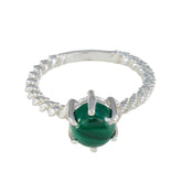 Emilia Green Solitaire Ring with Silver Braided Band Malachite Green