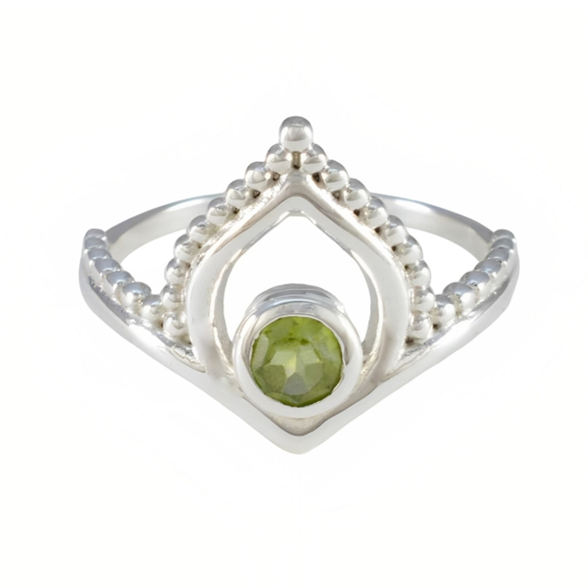 Eun-ji Stylish Green Solitaire Ring with Silver Detail Peridot Green