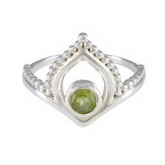 Eun-ji Stylish Green Solitaire Ring with Silver Detail Peridot Green