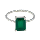 Chen Green Solitaire Ring with Emerald Cut Gemstone Green Onyx Green