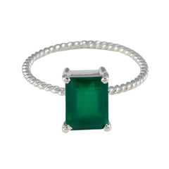 Chen Green Solitaire Ring with Emerald Cut Gemstone Green Onyx Green