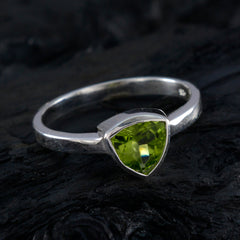 Saanvi green stone solitaire ring with triangular faceted green gemstone set in silver band