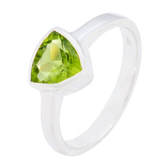 Saanvi green stone solitaire ring with triangular bright green gemstone set in silver band